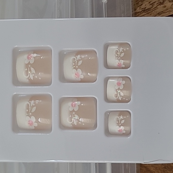 2/$16 Floral French Tip Press On Toenails - Picture 1 of 15